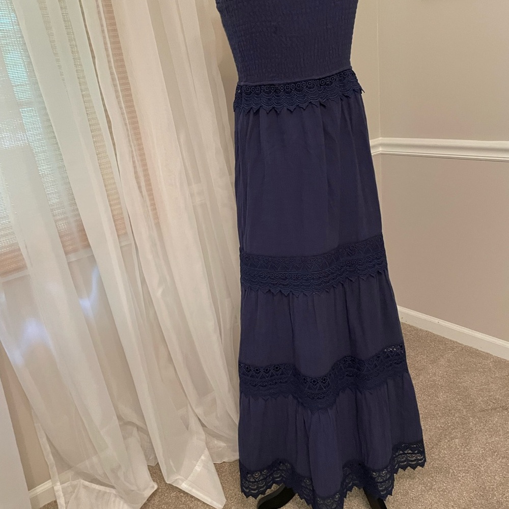 Lulu's Navy Strapless Shirred Maxi Dress